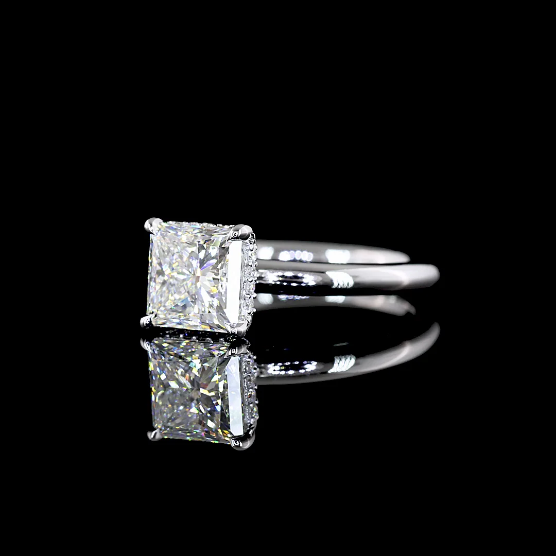 2.13 Cts 14k White Gold Princess Shape Hidden Halo Ring - Image 2