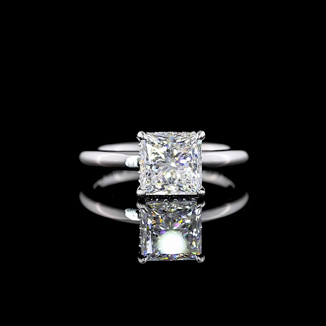 2.13 Cts 14k White Gold Princess Shape Hidden Halo Ring - Image 3