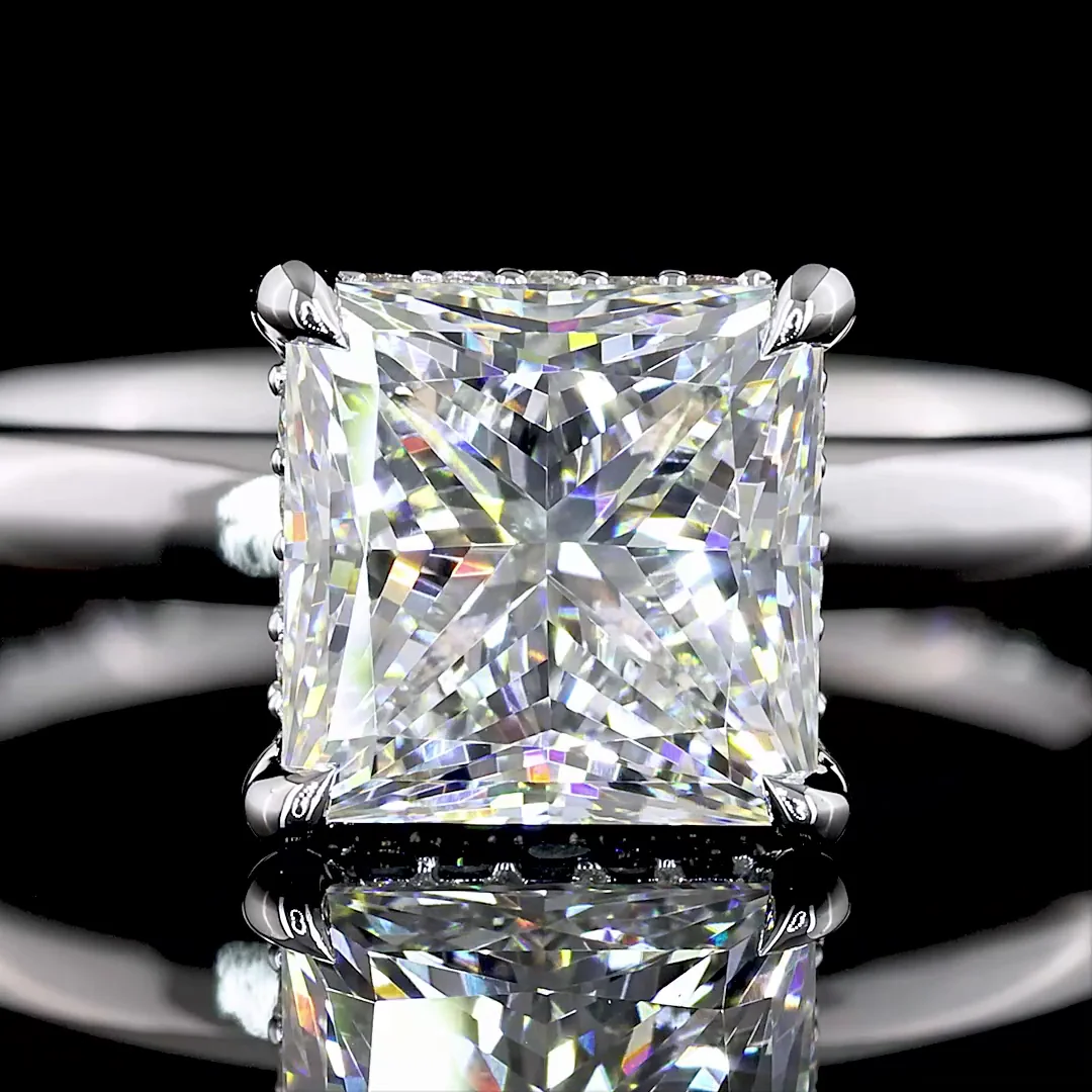 2.13 Cts 14k White Gold Princess Shape Hidden Halo Ring - Image 4