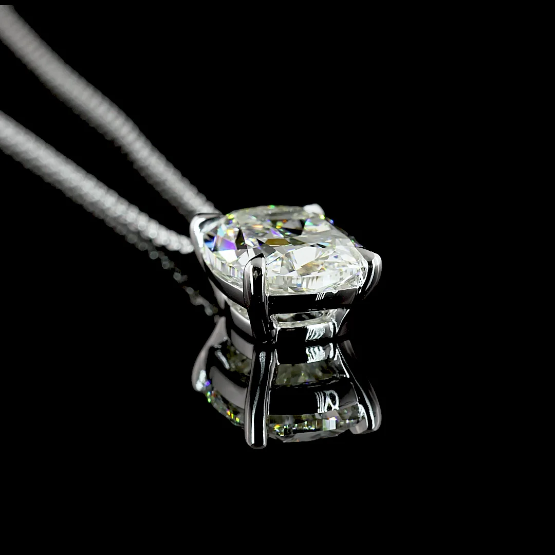 3 Cts 14k White Gold Cushion Brilliant Shape Solitaire Pendant - Image 2