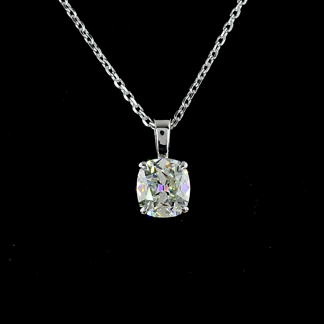 1.01 Cts 14k White Gold Antique Cushion Shape Solitaire Pendant - Image 3