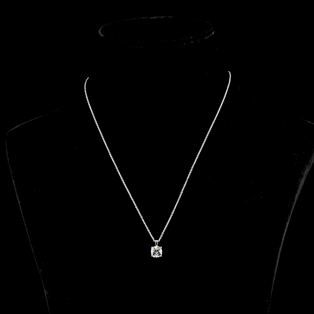 1.51 Cts 14k White Gold Square Cushion Brilliant Shape Solitaire Pendant - Video