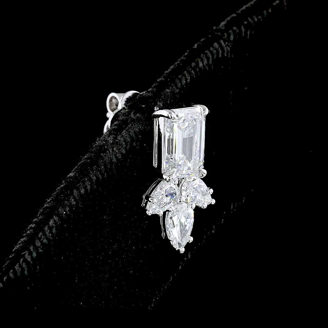 2.96 Cts 14k White Gold Emerald Shape Hanging Earring - Image 2