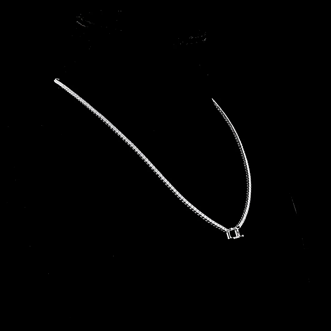 5.86 Cts 14k White Gold Radiant Shape Station Line Tennis Necklace - Image 3