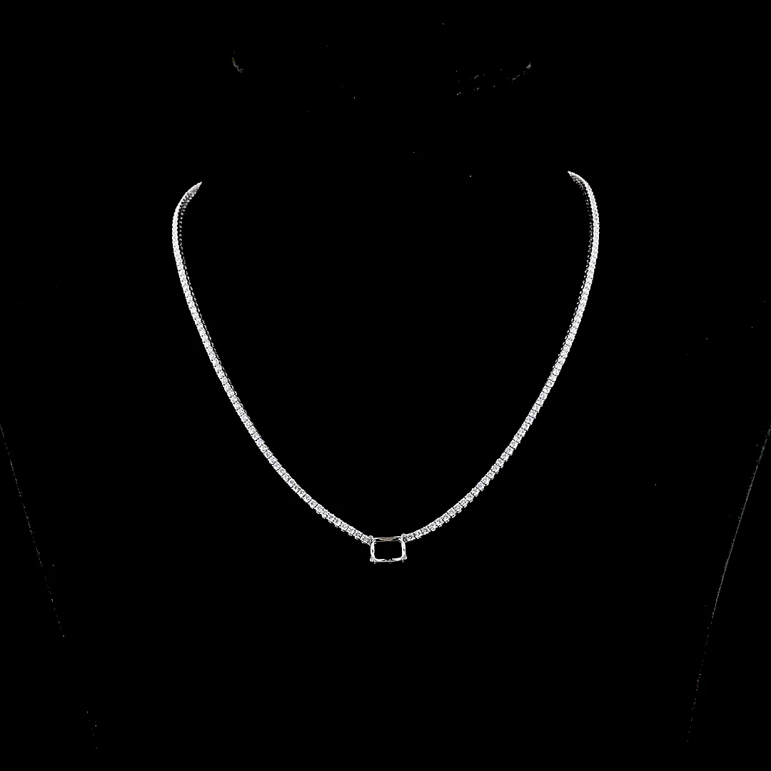 5.86 Cts 14k White Gold Radiant Shape Station Line Tennis Necklace - Video