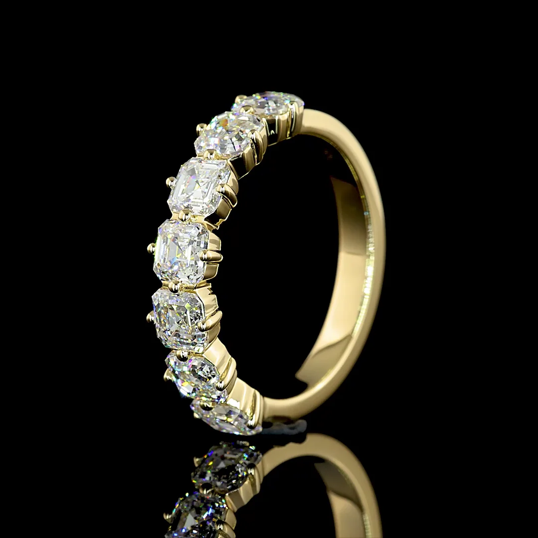 2.19 Cts 14k Yellow Gold Asscher Shape 7 Stones Eternity Band - Image 4