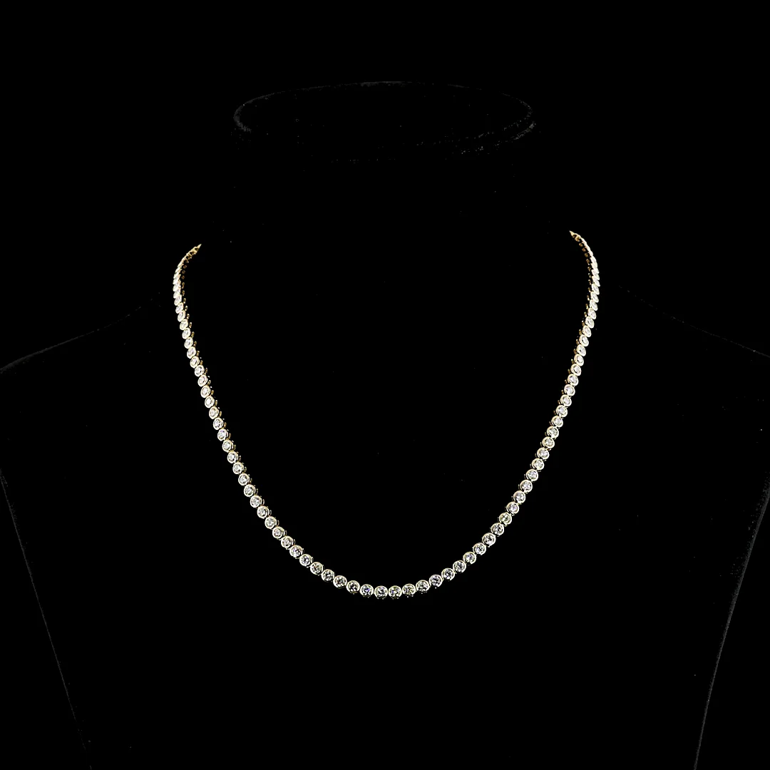 6.63 Cts 14k Yellow Gold Round Shape Tennis Necklace - Video
