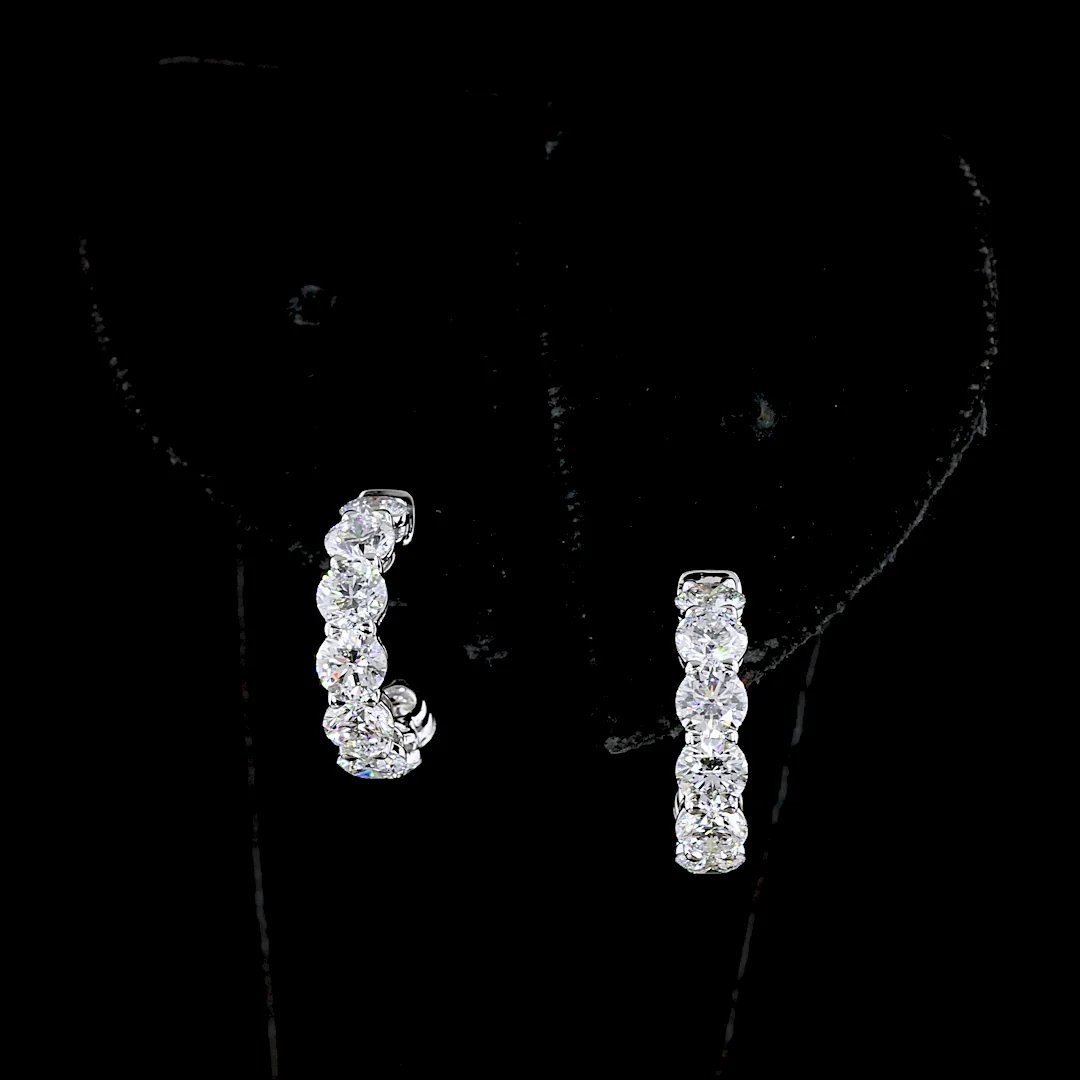 2.89 Cts 14k White Gold Round Shape C Hoops Earring - Image 3