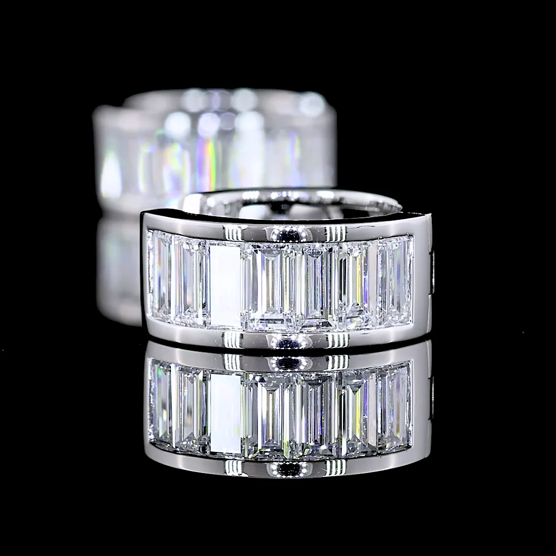 1.81 Cts 14k White Gold Baguette Shape Huggies Earring - Image 4
