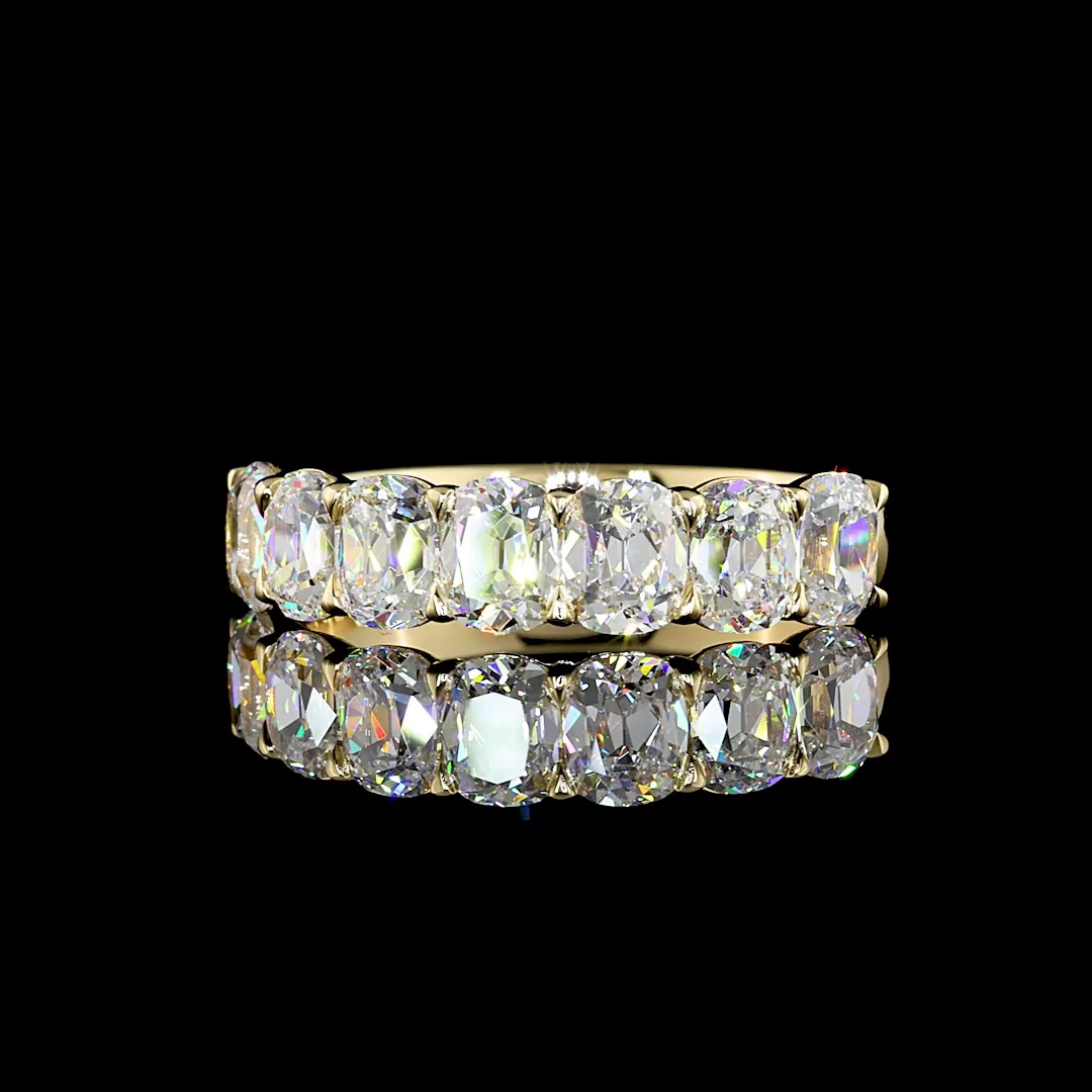 3.27 Cts 14k Yellow Gold Antique Cushion Shape 7 Stones Eternity Band - Video