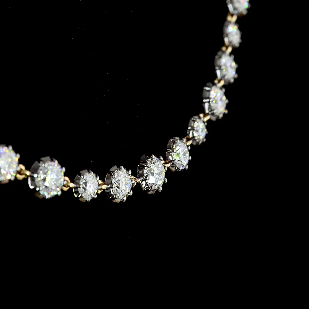 10.16 Cts 14k Yellow Gold Round Shape Station Line Tennis Necklace - Image 4