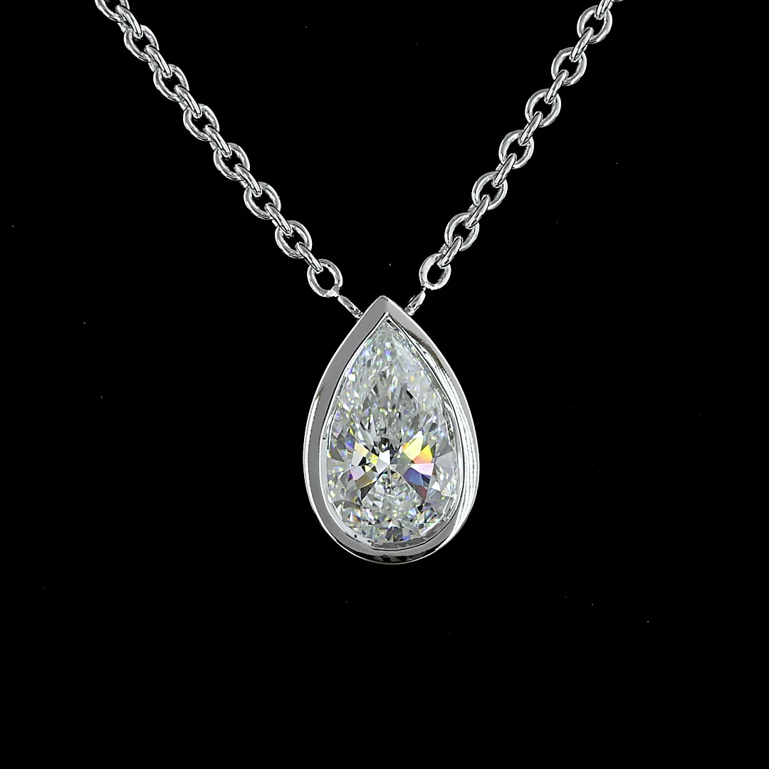 1.62 Cts 14k White Gold Pear Shape Solitaire Pendant - Image 3