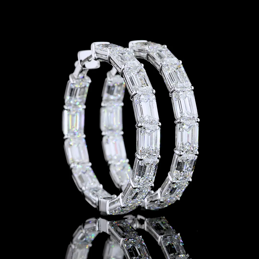 26.54 Cts 14k White Gold Emerald Shape Hoops Earring - Video