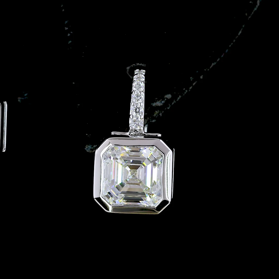 3.18 Cts 14k White Gold Asscher Shape Hanging Earring - Image 4
