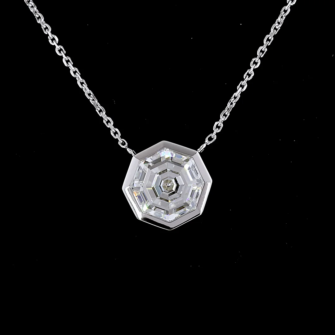 2.59 Cts 14k White Gold Octagon Shape Solitaire Pendant - Image 3