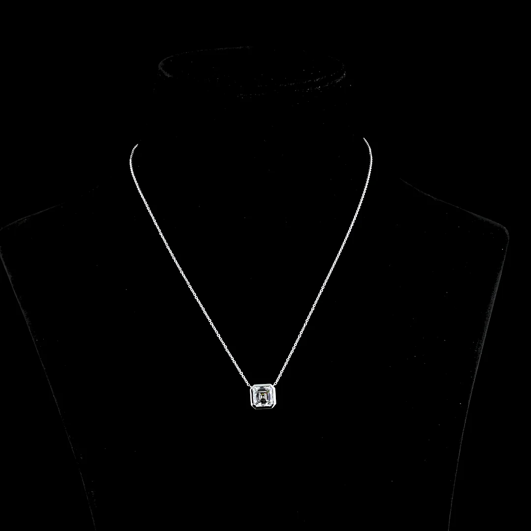 3.06 Cts 14k White Gold Asscher Shape Solitaire Pendant - Video