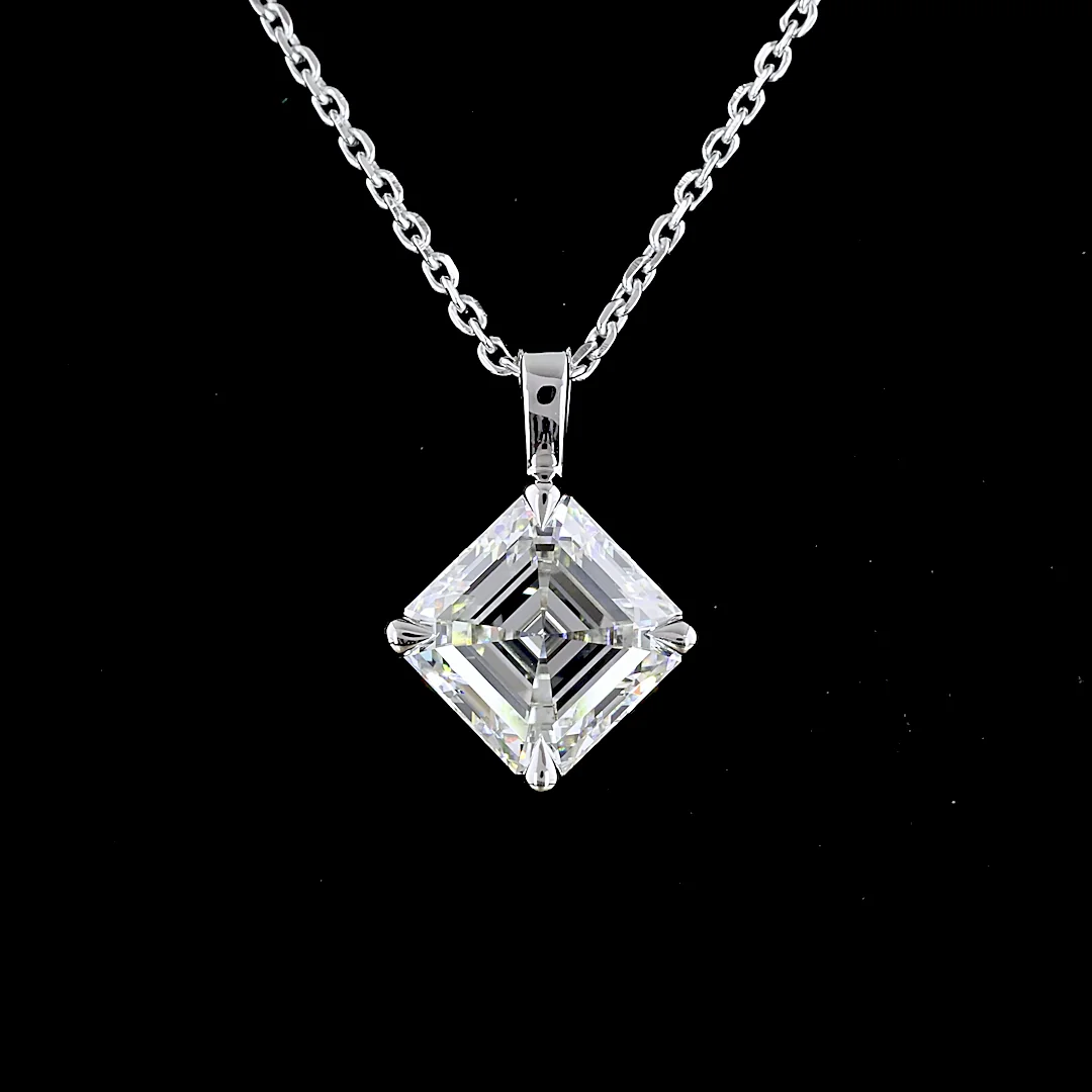 2 Cts 14k White Gold Asscher Shape Solitaire Pendant - Image 3
