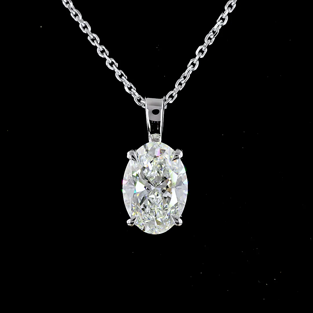 1.54 Cts 14k White Gold Oval Shape Solitaire Pendant - Image 3
