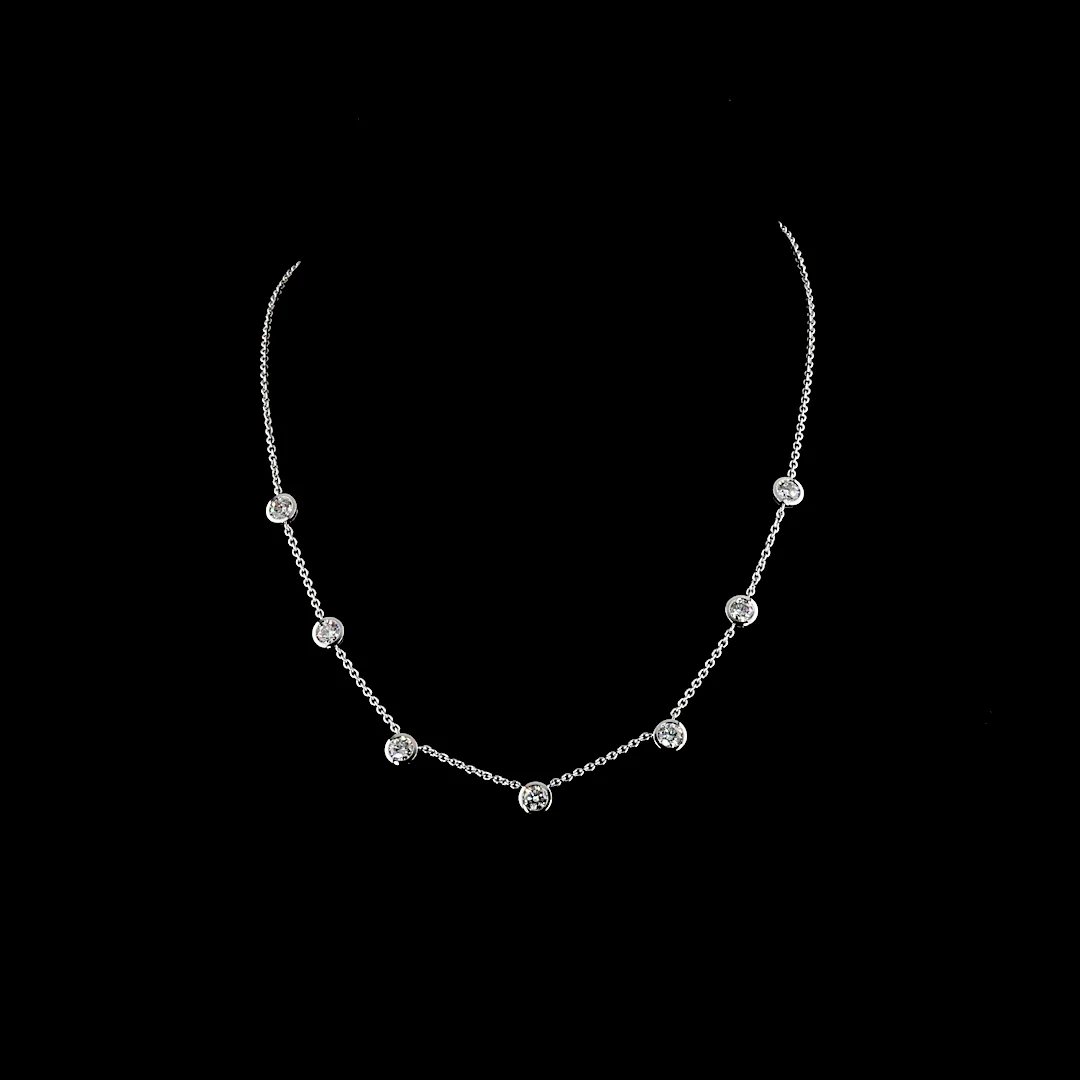 2.91 Cts 14k White Gold Round Shape Station Necklace - Video