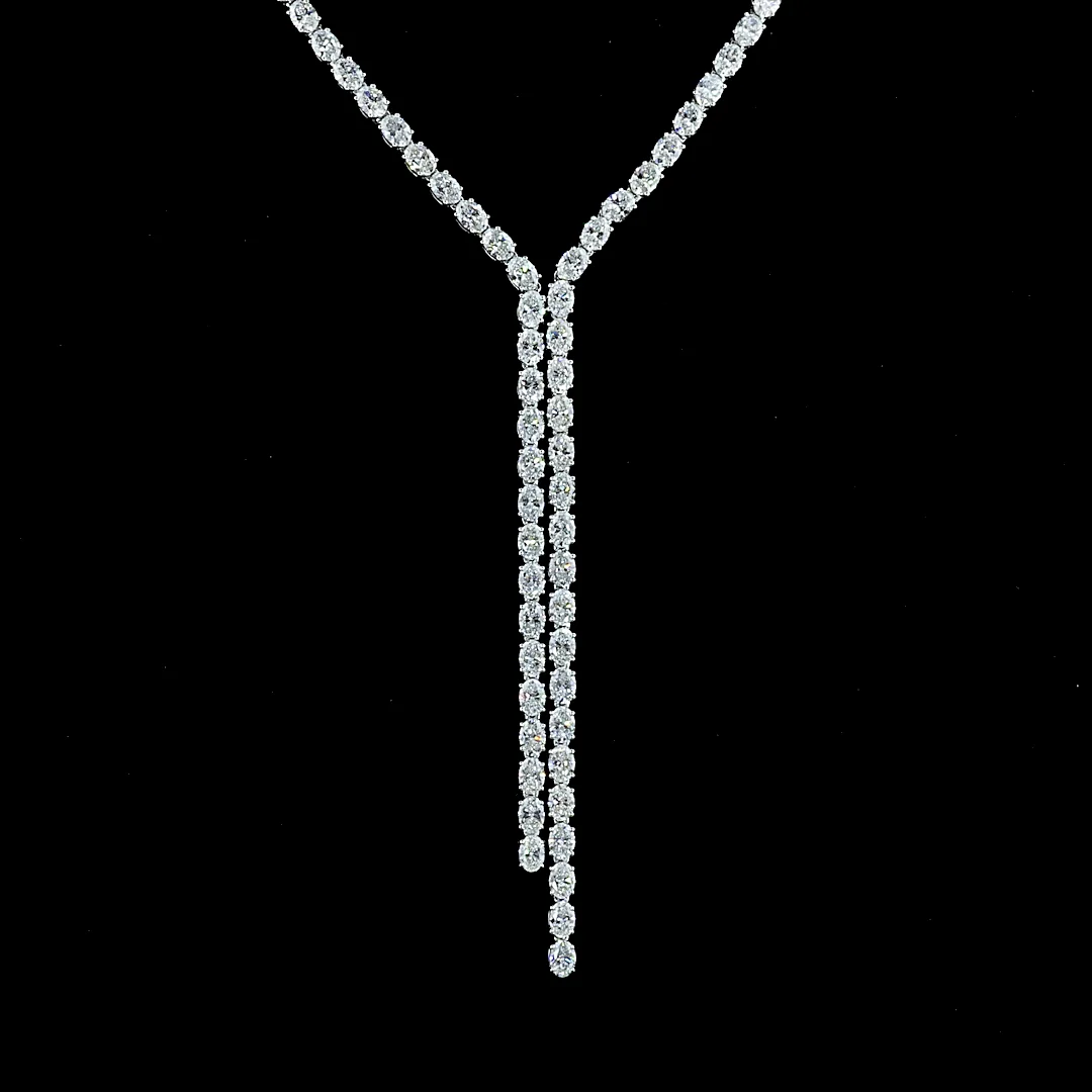 13.89 Cts 14k White Gold Oval Shape Lariat Necklace - Image 3