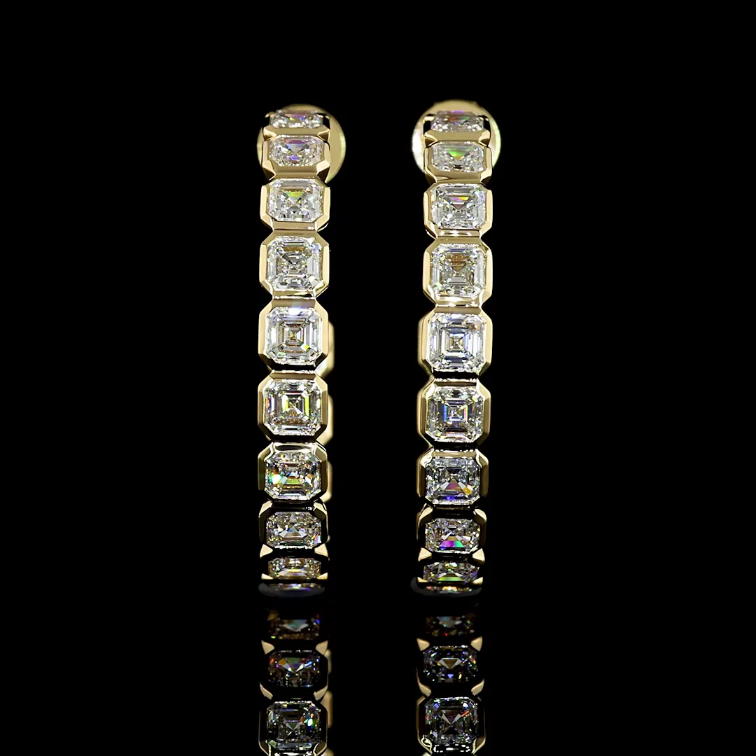 4.99 Cts 14k Yellow Gold Asscher Shape C Hoops Earring - Image 3