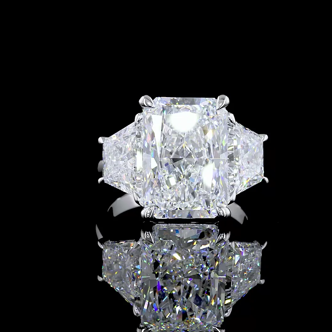 10.38 Cts 14k White Gold Radiant Shape 3 Stones Ring - Video