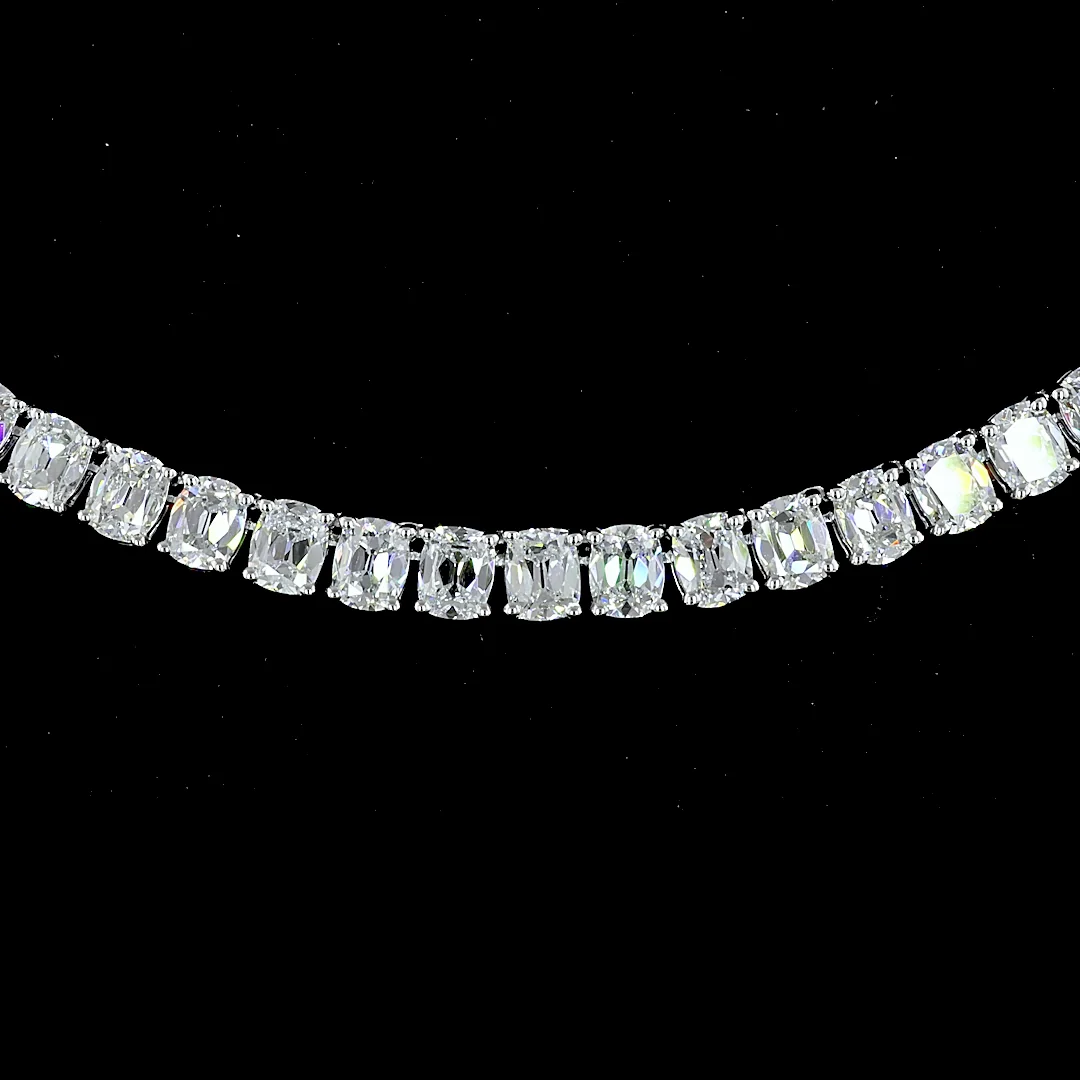 16.24 Cts 14k White Gold Antique Cushion Shape Tennis Necklace - Image 3