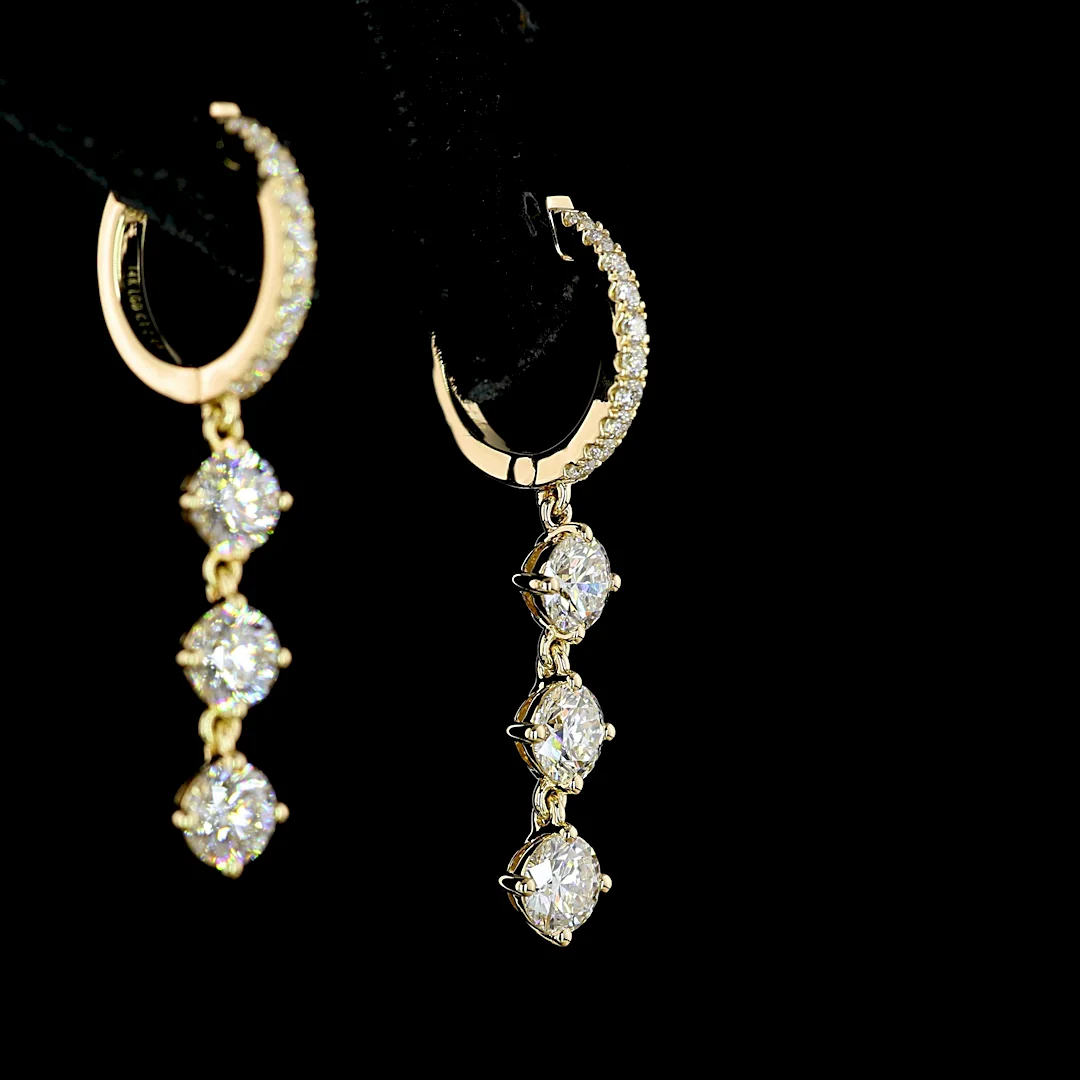 2.09 Cts 14k Yellow Gold Round Shape Hanging Earring - Image 2