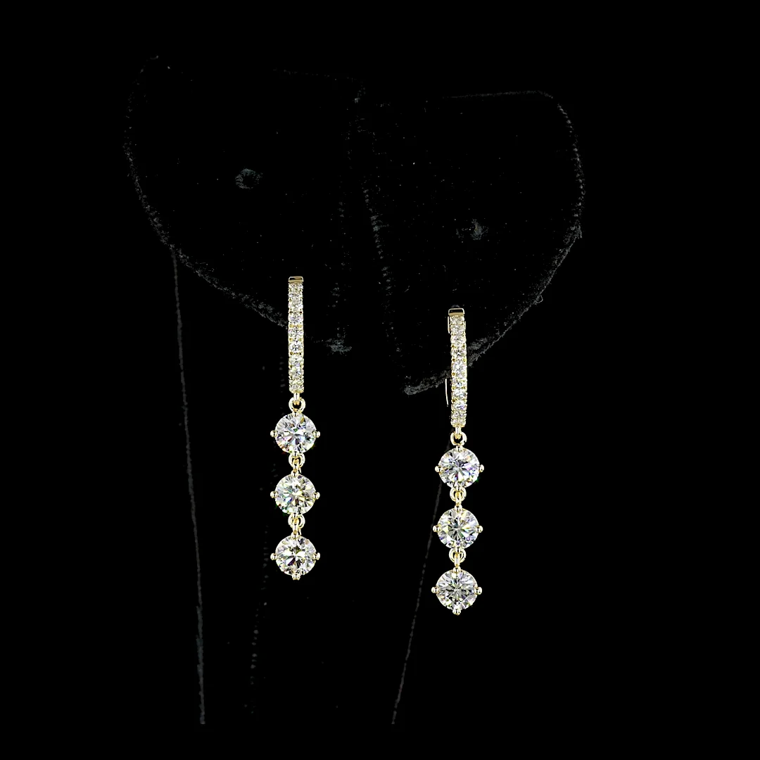 2.09 Cts 14k Yellow Gold Round Shape Hanging Earring - Video