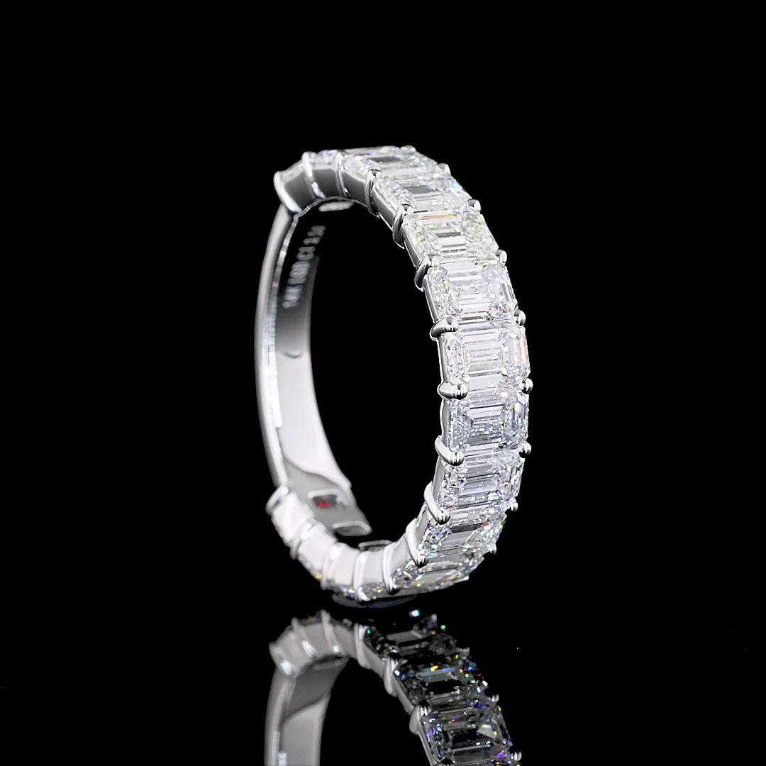 3.5 Cts 14k White Gold Emerald Shape 3/4 Band Eternity Band - Image 2