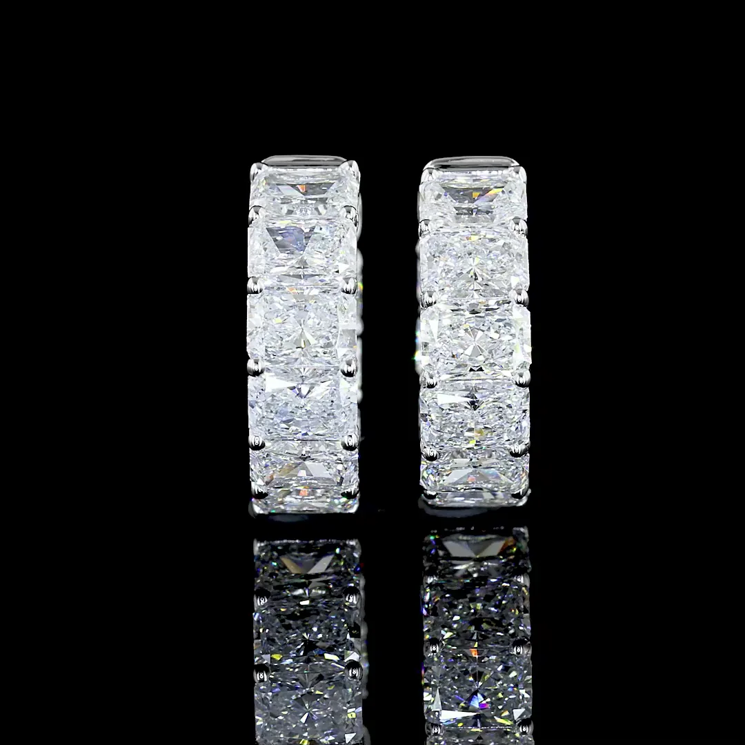 5.15 Cts 14k White Gold Emerald Shape Huggies Earring - Image 3