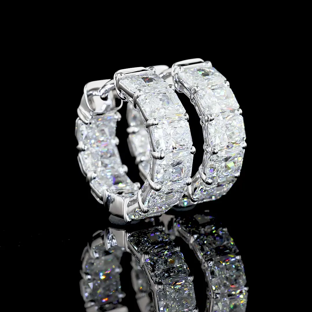 5.15 Cts 14k White Gold Emerald Shape Huggies Earring - Video