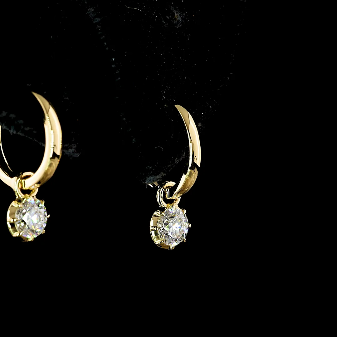 0.52 Cts 14k Yellow Gold Round Shape Hanging Earring - Image 2