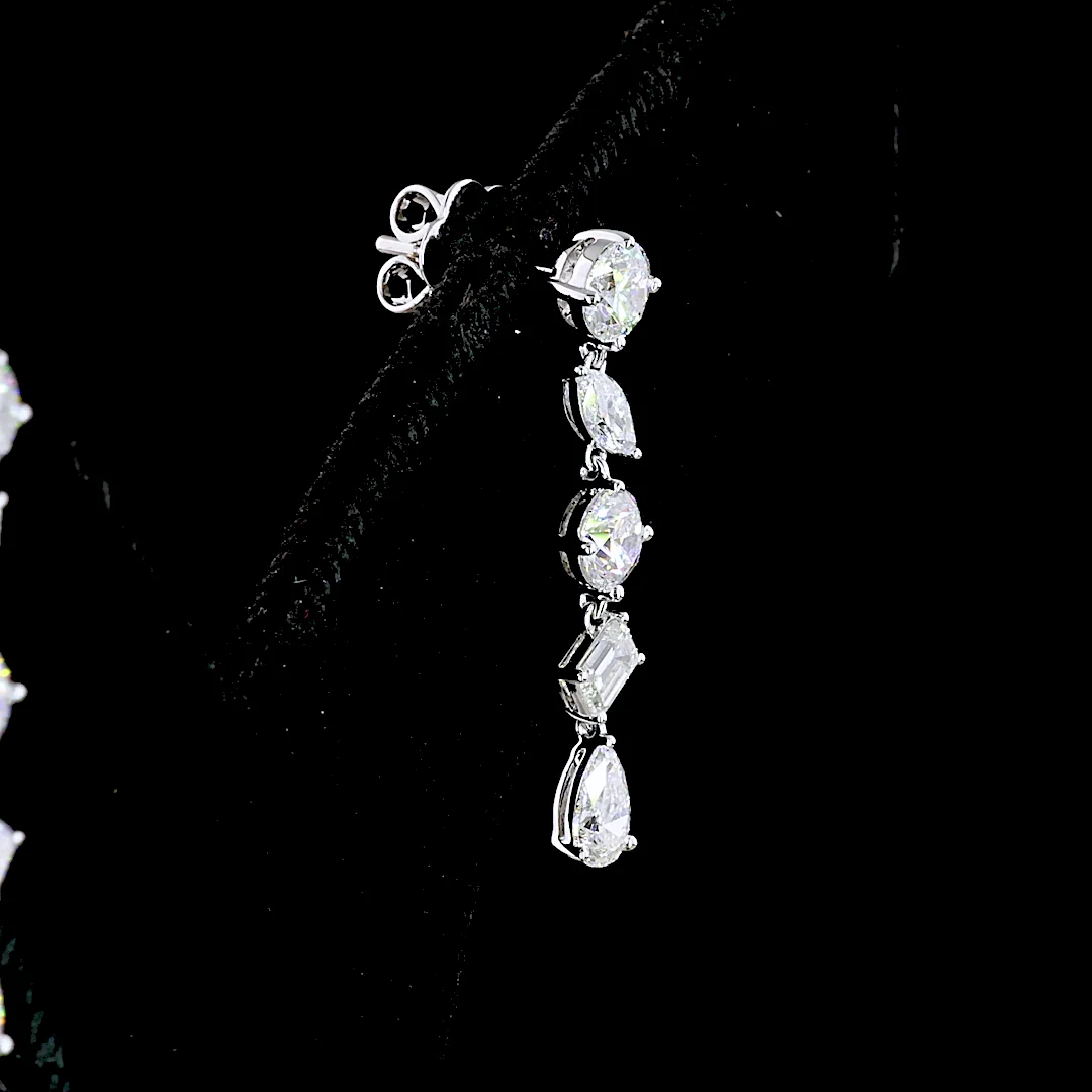 2.42 Cts 14k White Gold Mix Shape Hanging Earring - Image 2