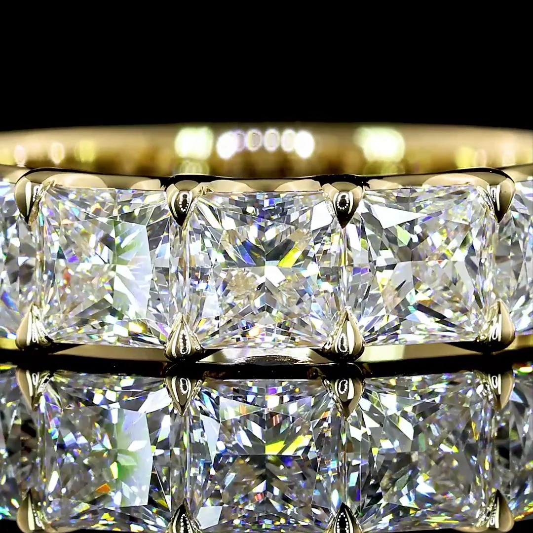 3.09 Cts 14k Yellow Gold Princess Shape Half Eternity Eternity Band - Image 3