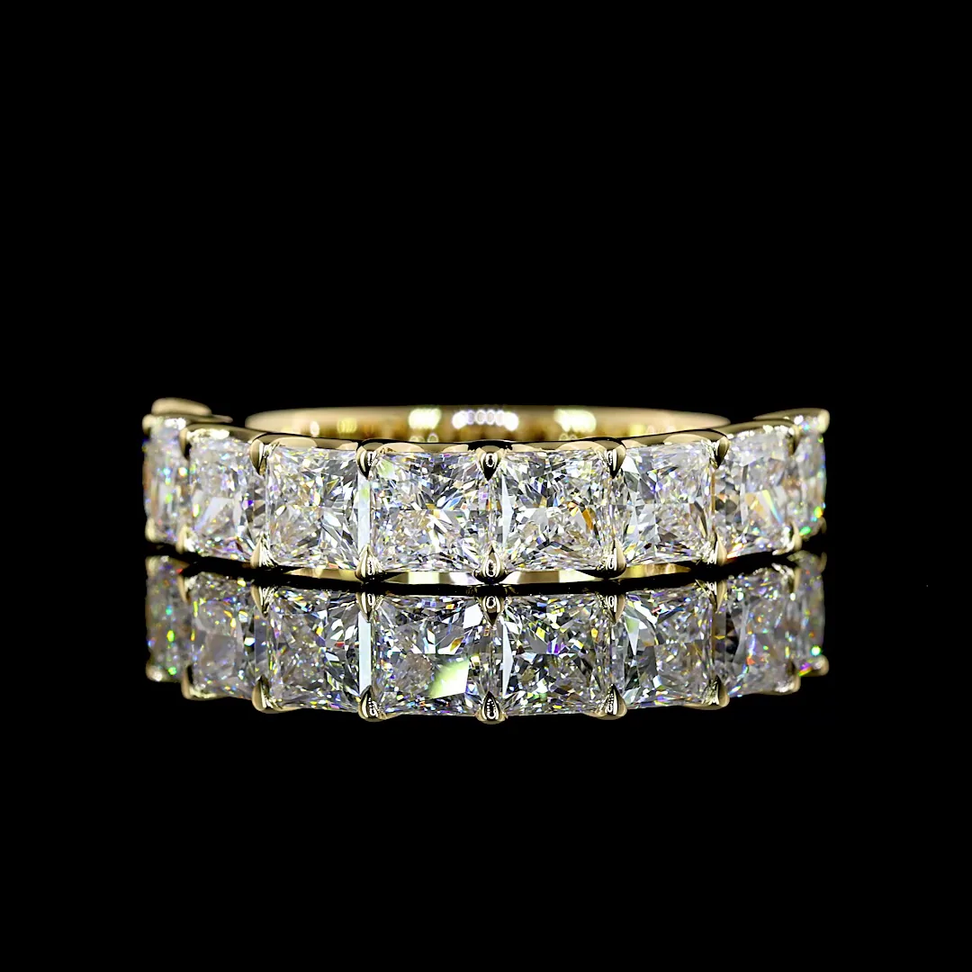 3.09 Cts 14k Yellow Gold Princess Shape Half Eternity Eternity Band - Video