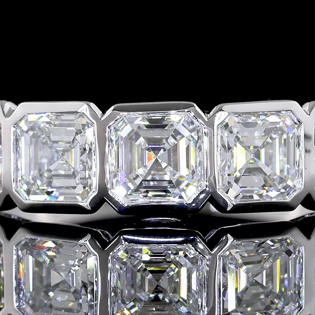 2.1 Cts 14k White Gold Asscher Shape 5 Stones Eternity Band - Image 3