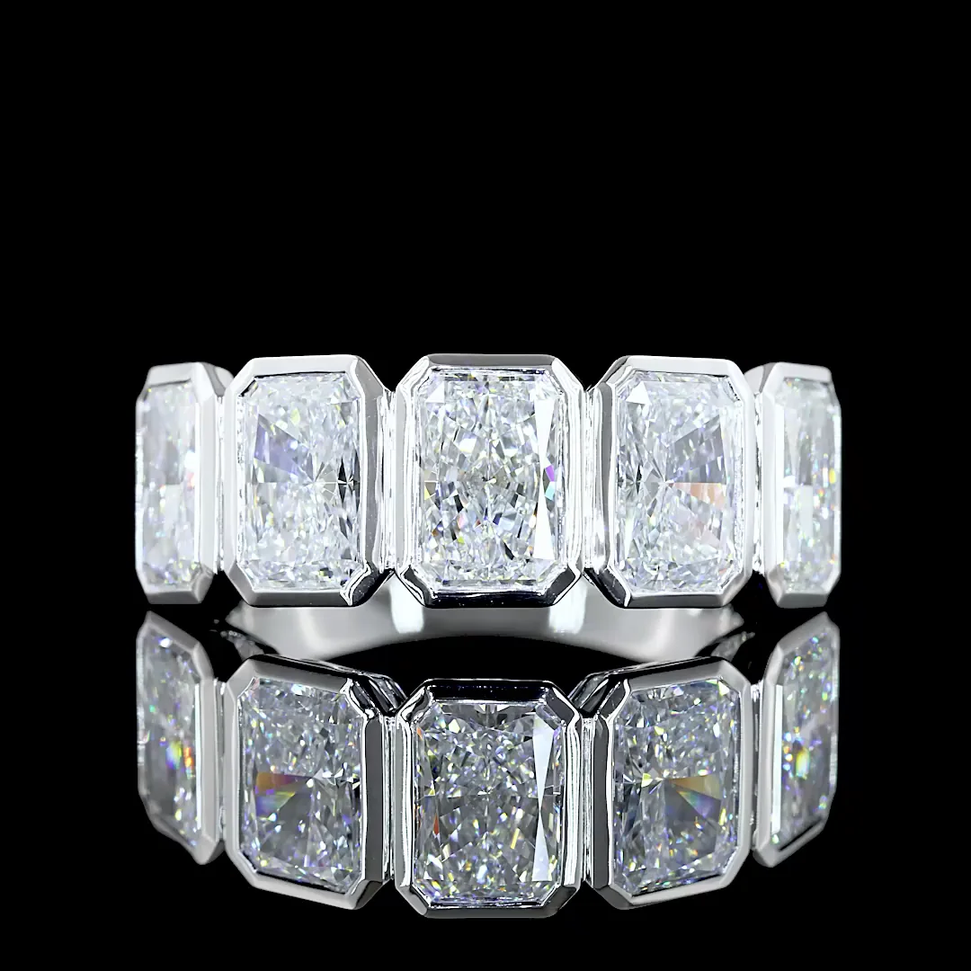 5.05 Cts 14k White Gold Radiant Shape 5 Stones Eternity Band - Video