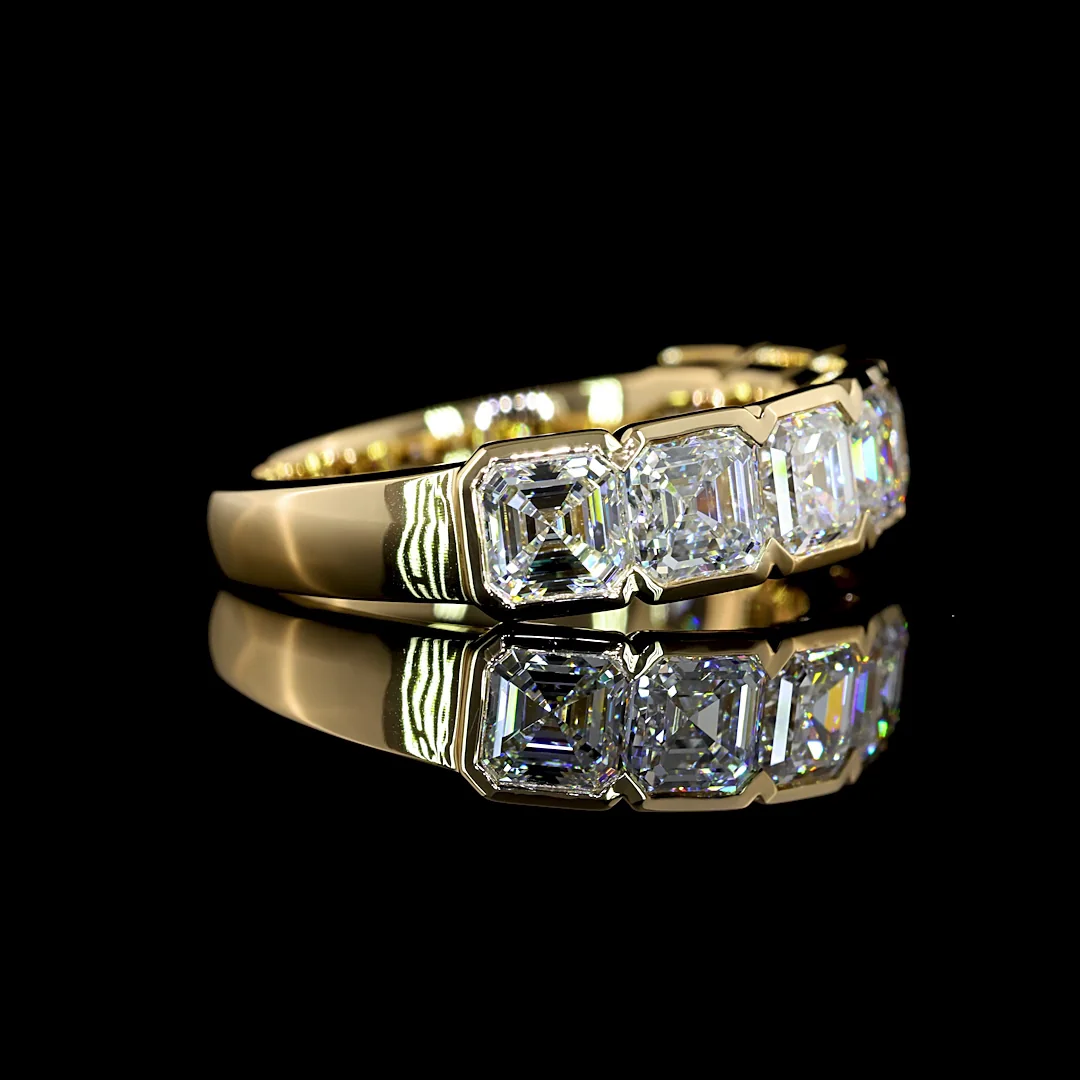 3.19 Cts 14k Yellow Gold Asscher Shape 7 Stones Eternity Band - Image 3