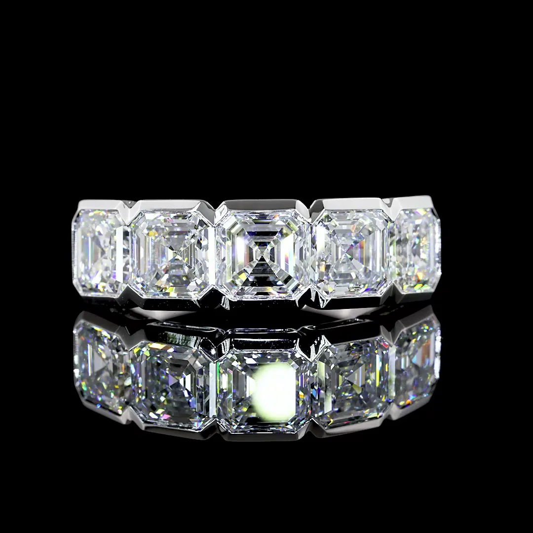3.98 Cts 14k White Gold Asscher Shape 5 Stones Eternity Band - Video