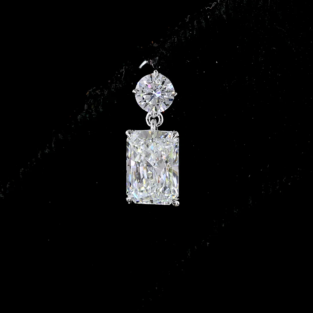 1.72 Cts 14k White Gold Radiant Shape Hanging Earring - Image 4