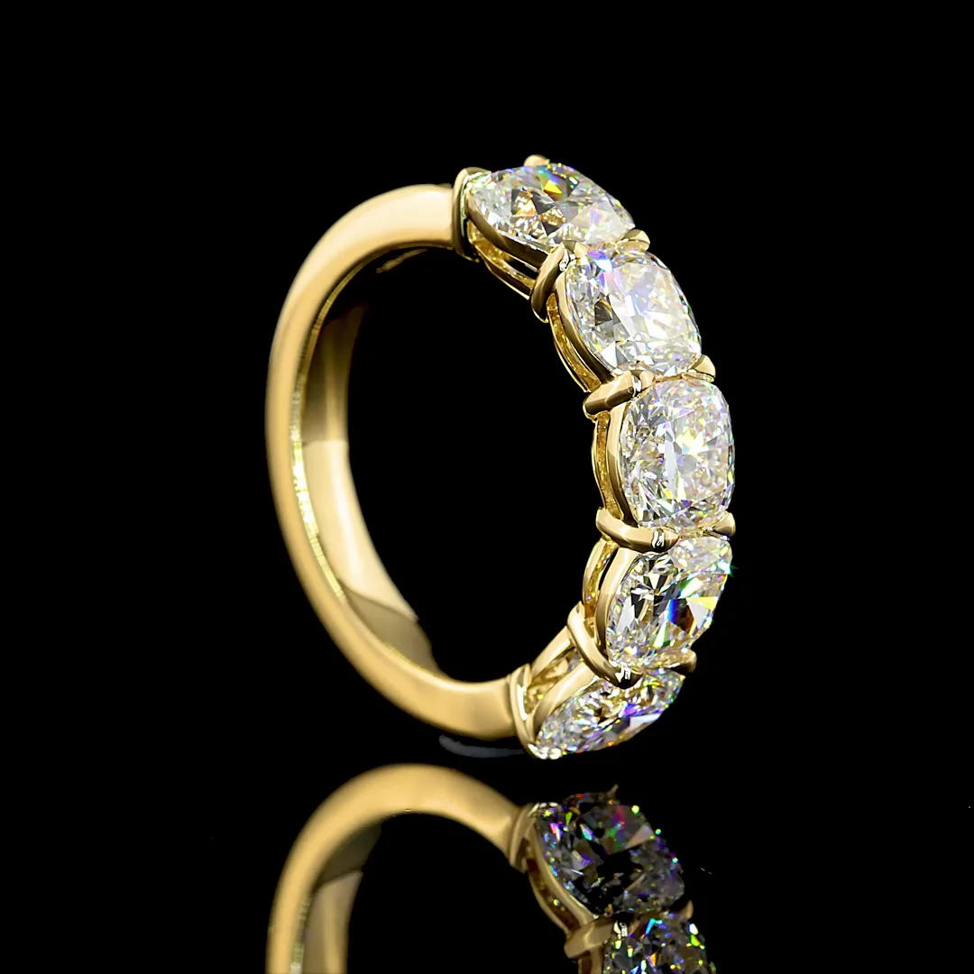 4.04 Cts 14k Yellow Gold Square Cushion Brilliant Shape 5 Stones Eternity Band - Image 2