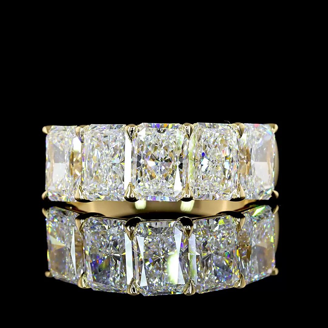 4.11 Cts 14k Yellow Gold Radiant Shape 5 Stones Eternity Band - Video