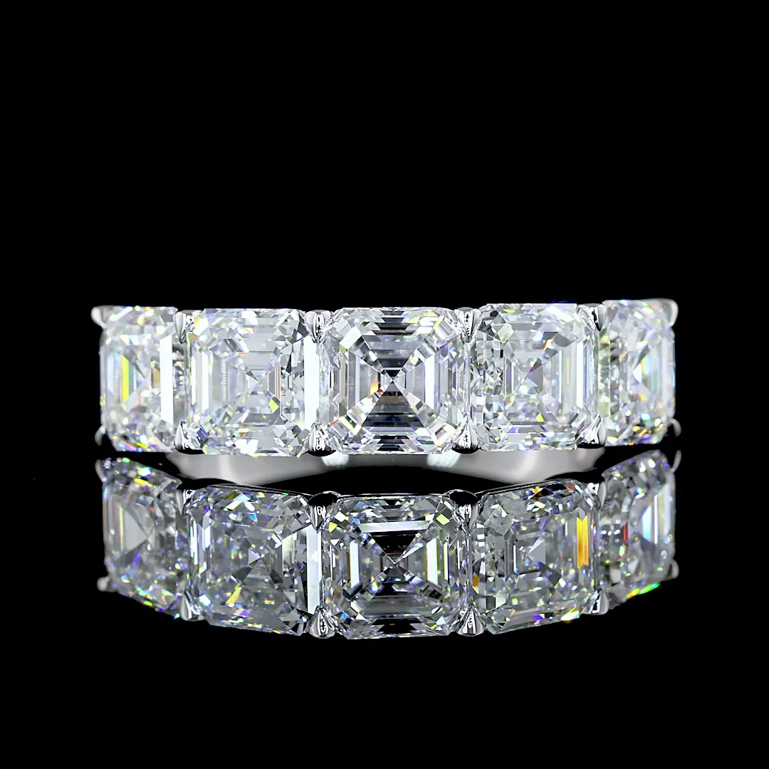 4.12 Cts 14k White Gold Asscher Shape 5 Stones Eternity Band - Video