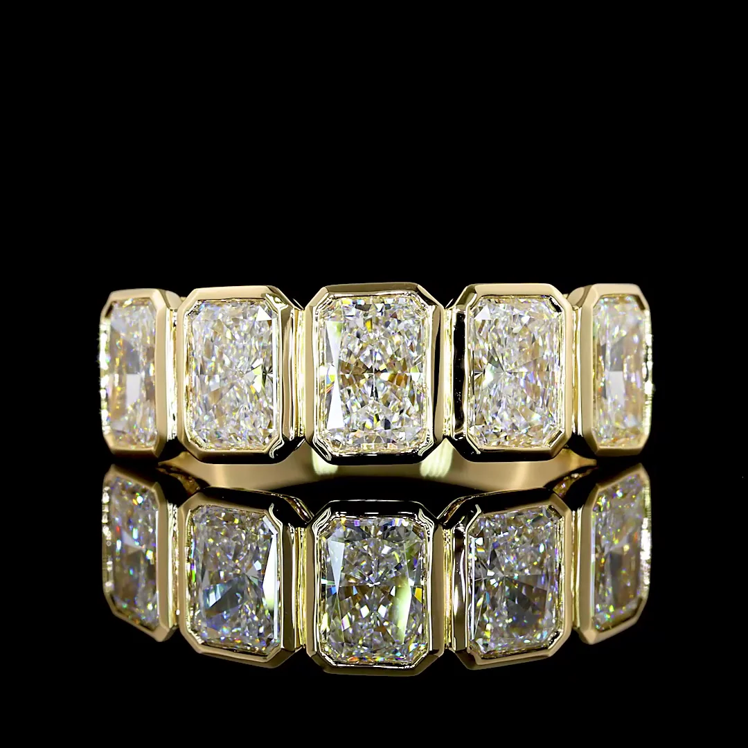 3.06 Cts 14k Yellow Gold Radiant Shape 5 Stones Eternity Band - Video