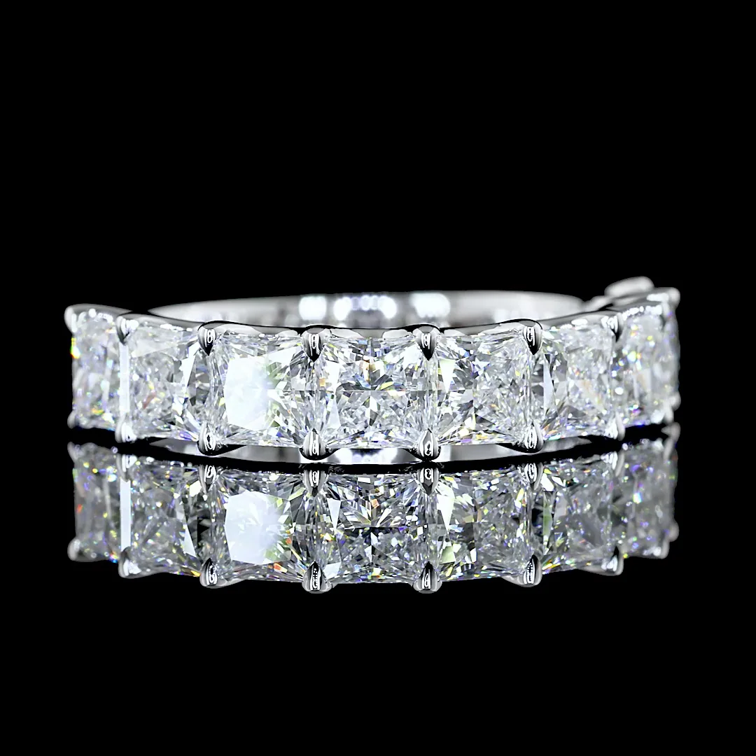 3.07 Cts 14k White Gold Princess Shape Half Eternity Eternity Band - Video