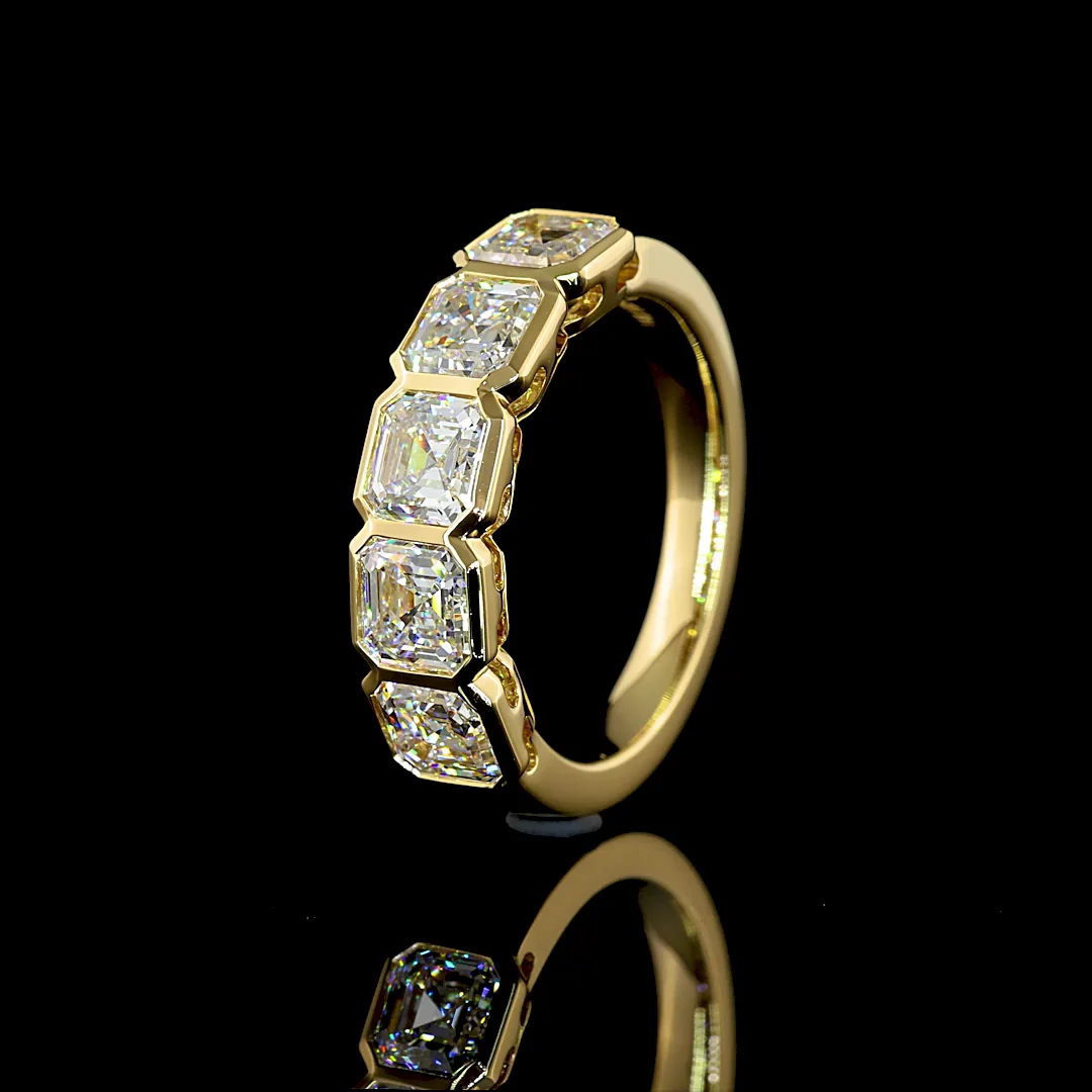 3.1 Cts 14k Yellow Gold Asscher Shape 5 Stones Eternity Band - Image 4