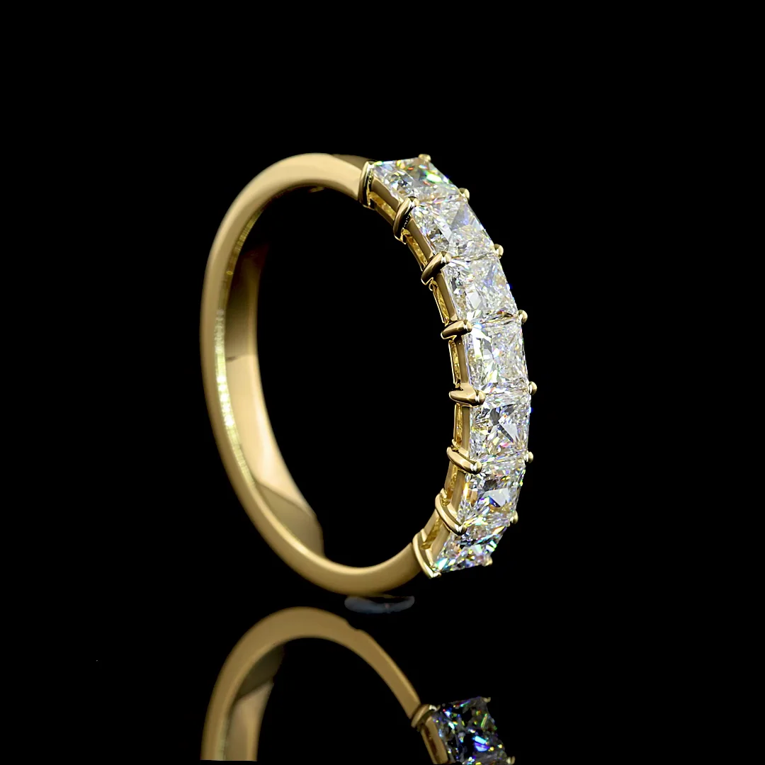 1.13 Cts 14k Yellow Gold Princess Shape 7 Stones Eternity Band - Image 2
