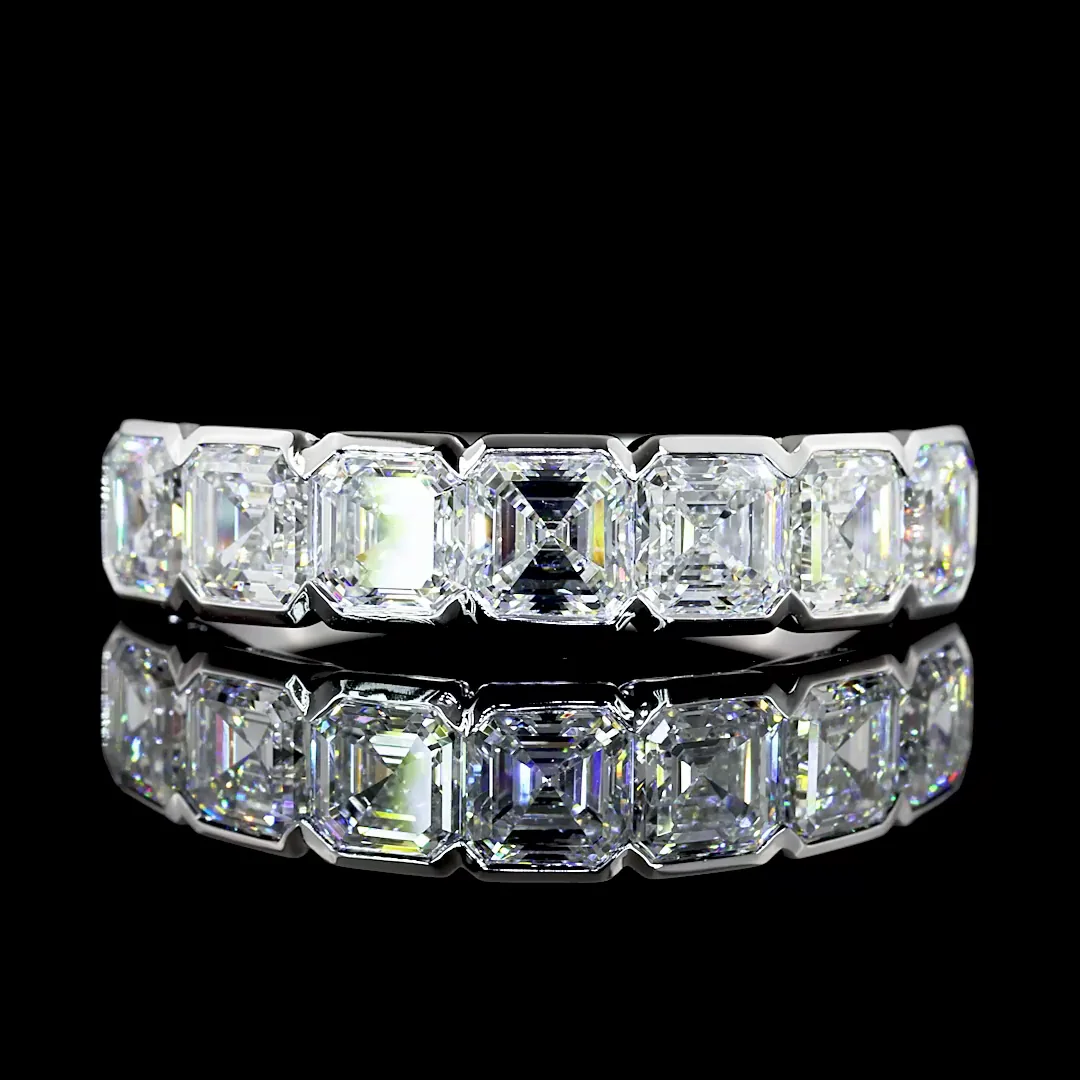 2.13 Cts 14k White Gold Asscher Shape 7 Stones Eternity Band - Video