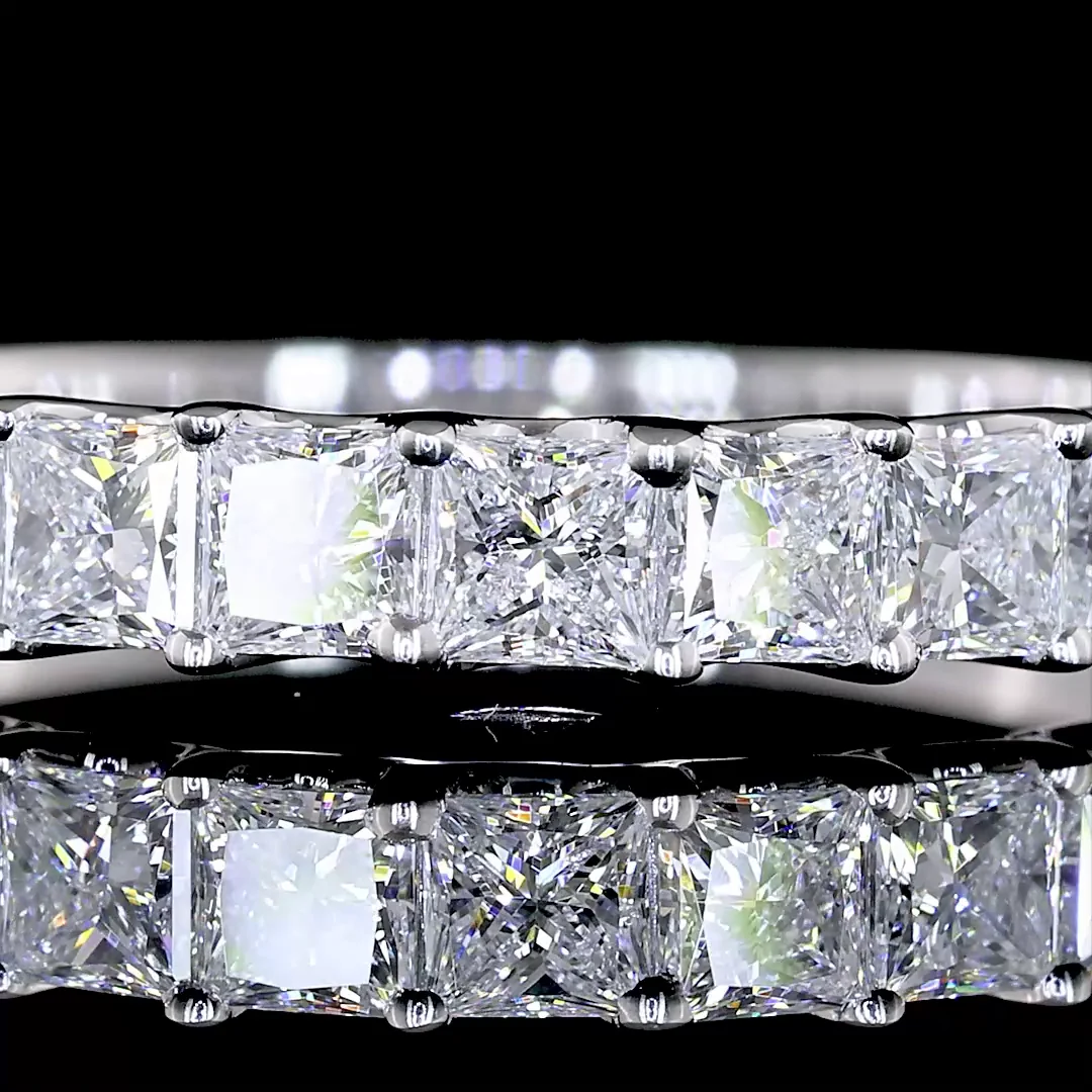 1.08 Cts 14k White Gold Princess Shape Half Eternity Eternity Band - Image 3